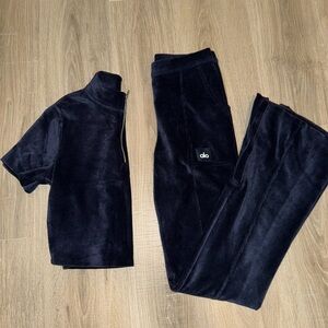 Alo Navy Velour Tracksuit Set